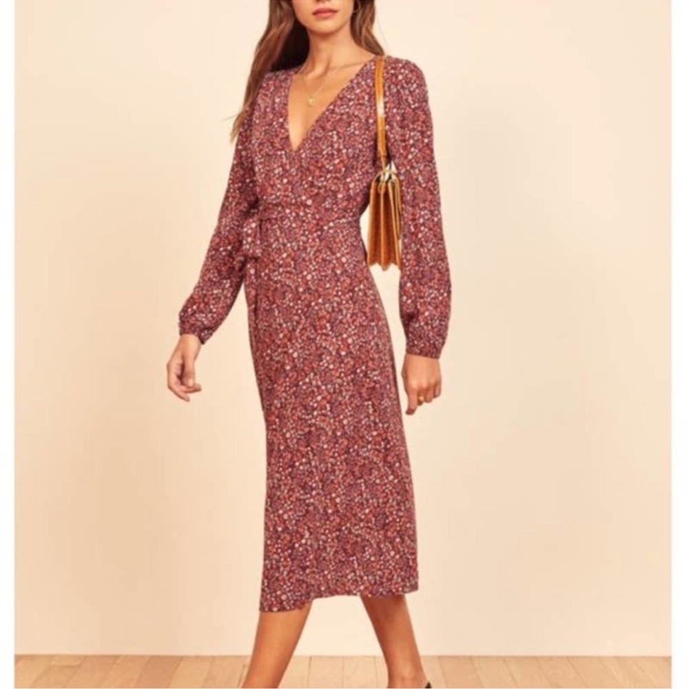 Reformation Red Floral Midi Dress